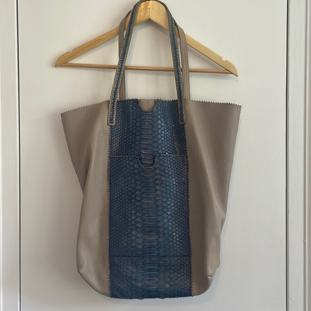Carlos Falchi Shoulder Bag | Tan & Blue